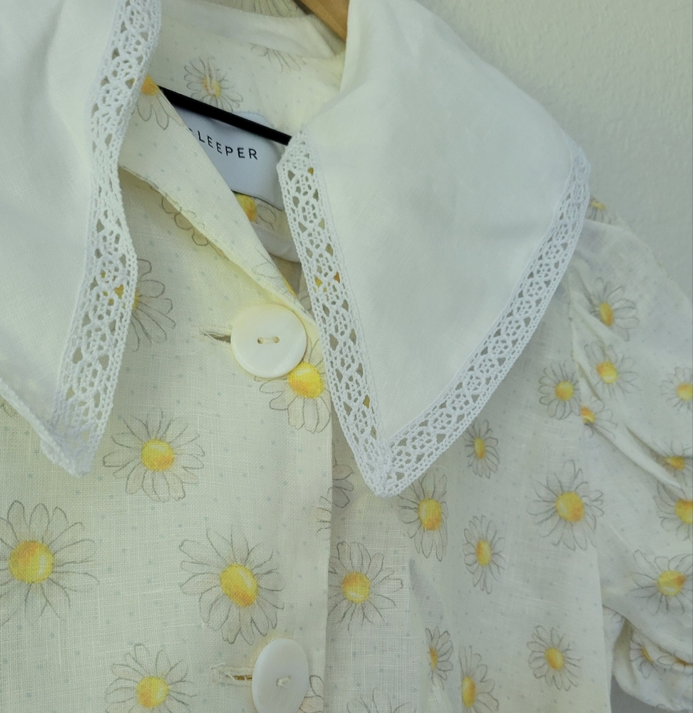 Sleeper Marie 100% linen daisy print mini dress, small - Picture 11 of 15